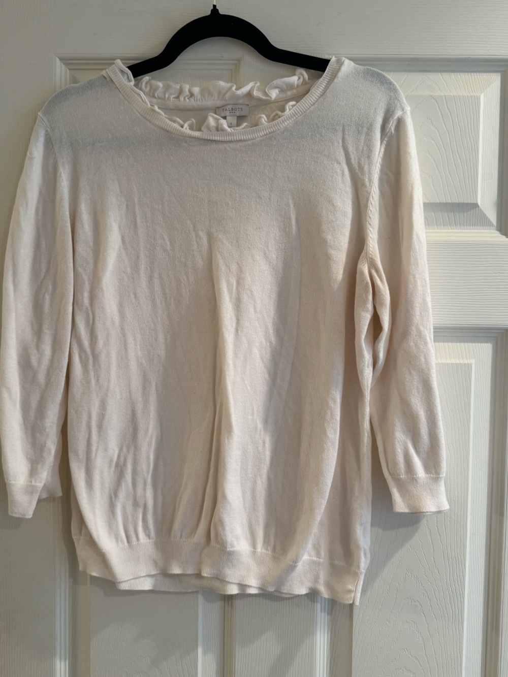 Talbots Cream Ruffle Neck Knit Top